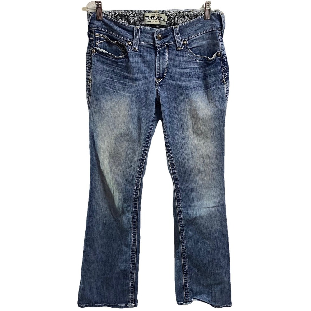 Ariat REAL Womens Denim Distressed Jeans Mid Rise‎ Stretch Boot Cut Jeans Sz.30R